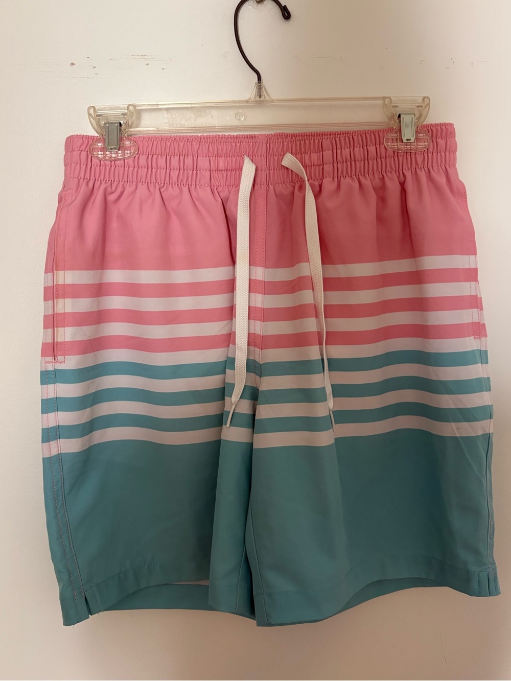 Chubbies Men's On the Horizons Pink & Teal Striped Swim Shorts Small 7” Inseam